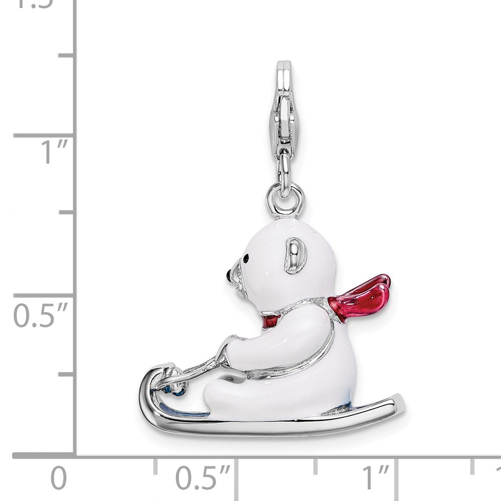 Sterling Silver 3-D Enameled Polar Bear on Sled w/Lobster Clasp Charm