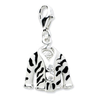 Sterling Silver Click-on CZ Enamel Zebra Jacket Charm