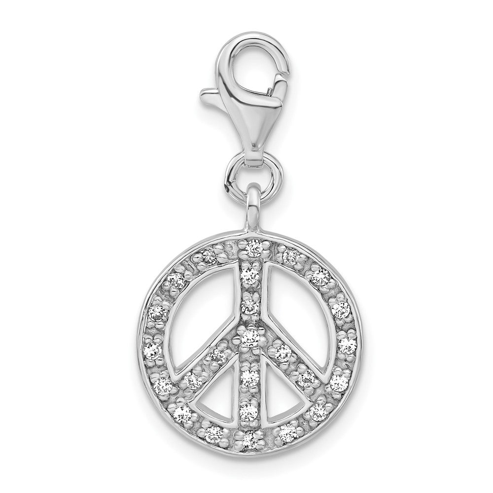 Sterling Silver Click-on CZ Polished Peace Charm