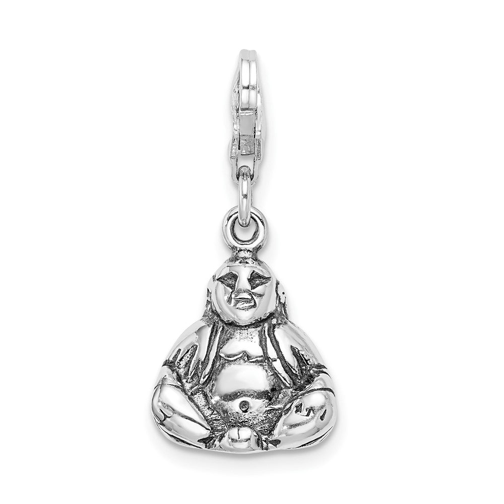 Sterling Silver Amore La Vita Rhodium-plated 3-D Antiqued Buddha Charm