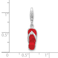 Sterling Silver Amore La Vita Rhodium-pl Red Enameled Sandal Charm