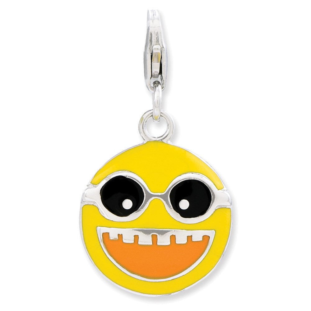 Sterling Silver Enameled Happy Face w/Lobster Clasp Charm