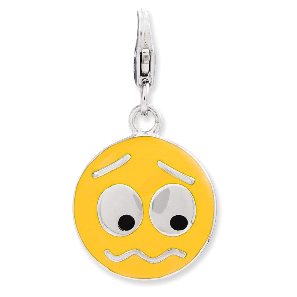 Sterling Silver Enameled Confused Face w/Lobster Clasp Charm