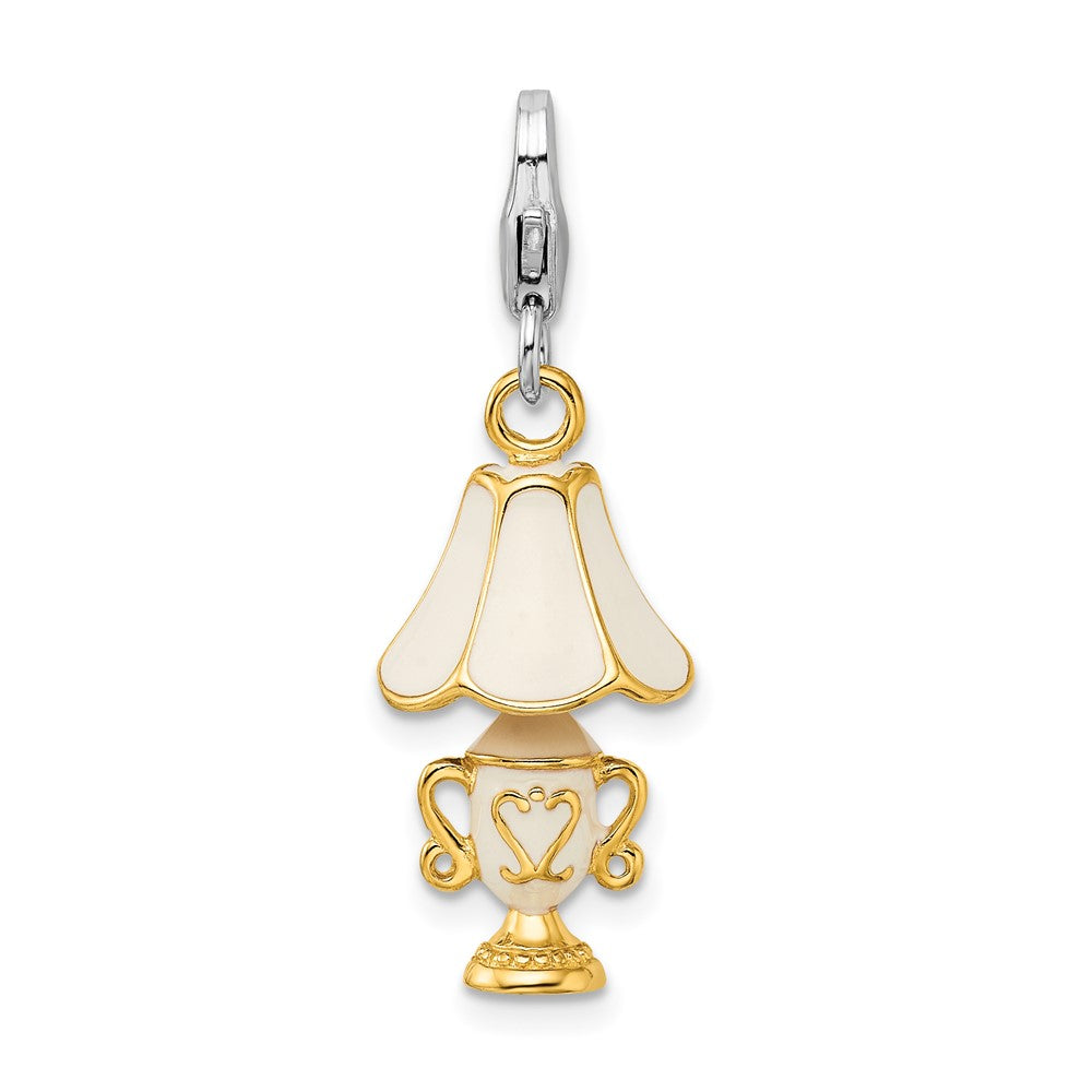 Sterling Silver Amore La Vita Rh-pl Gold-plated Enameled 3-D Lamp Charm