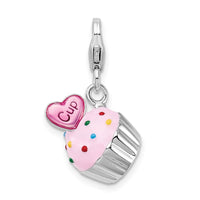 Sterling Silver Amore La Vita Rhod-pl Enameled 3-D Cupcake Heart Charm
