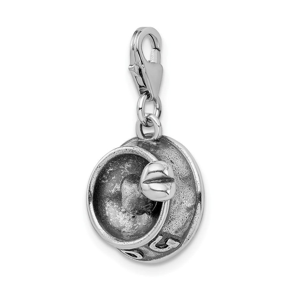 Sterling Silver 3-D Dog Bowl & Bone w/Lobster Clasp Charm