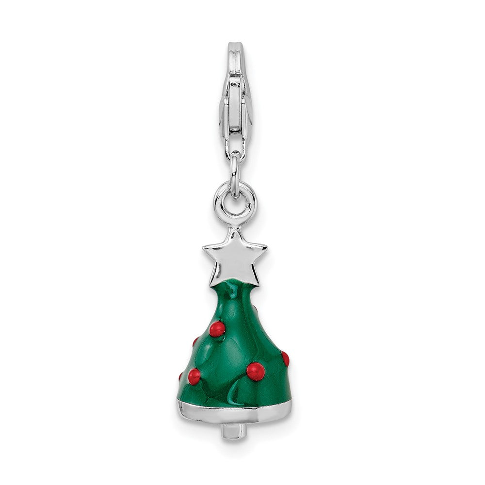 Sterling Silver Rhodium-plated 3-D Enameled Christmas Tree