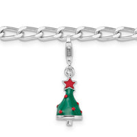Sterling Silver Rhodium-plated 3-D Enameled Christmas Tree