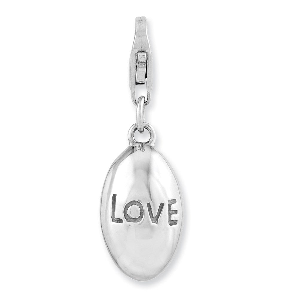 Sterling Silver Rhodium-plated 3-D Love w/Lobster Clasp Charm