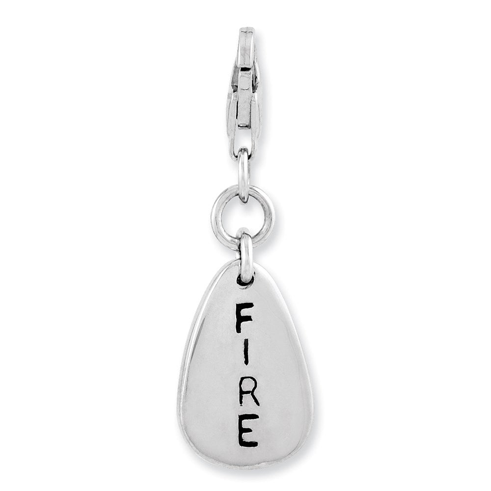 Sterling Silver Rhodium-plated Fire Symbol w/Lobster Clasp Charm