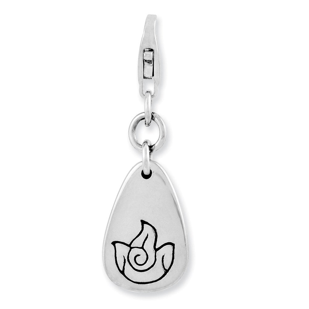 Sterling Silver Rhodium-plated Fire Symbol w/Lobster Clasp Charm