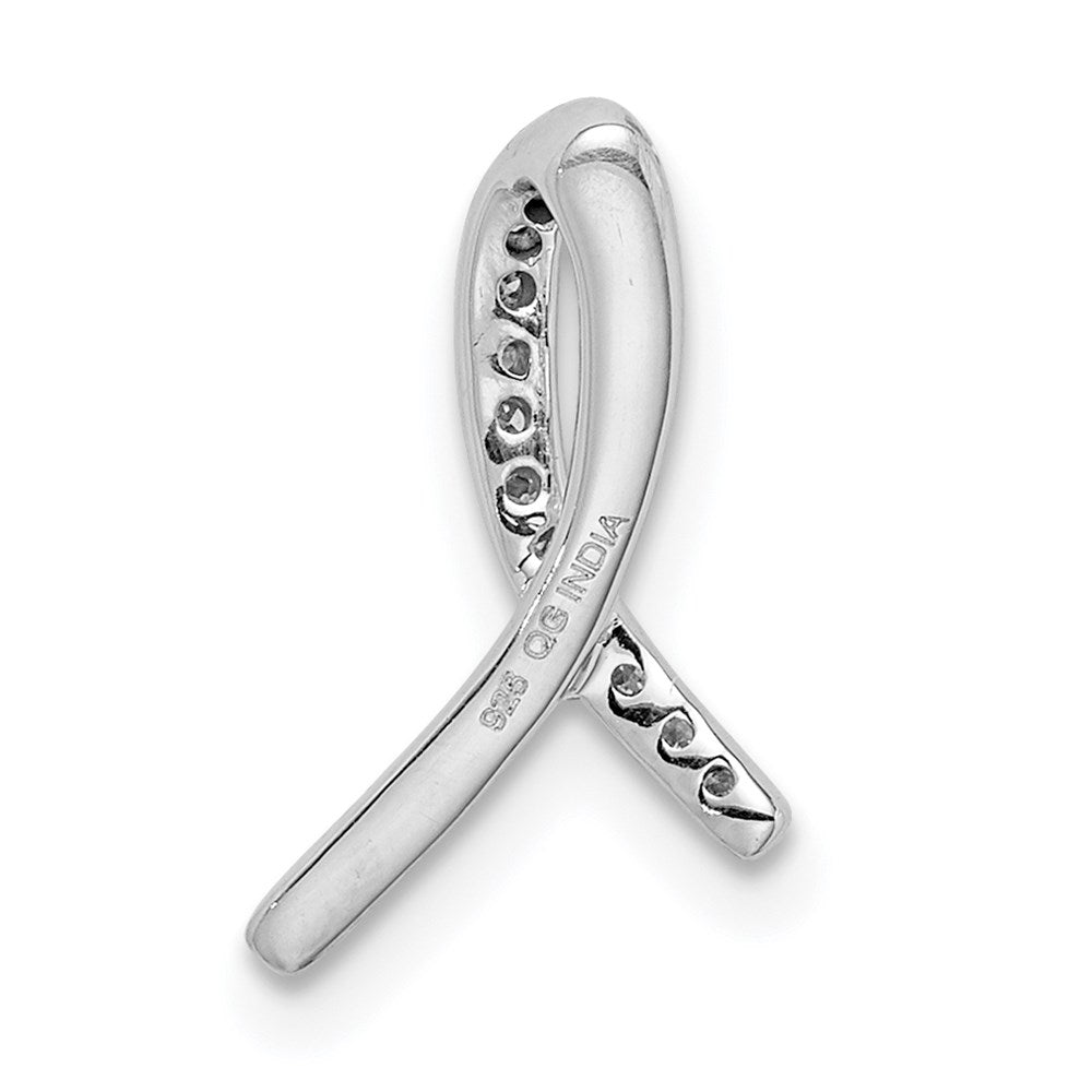 Sterling Silver Rhodium Diam. Awareness Ribbon Pendant