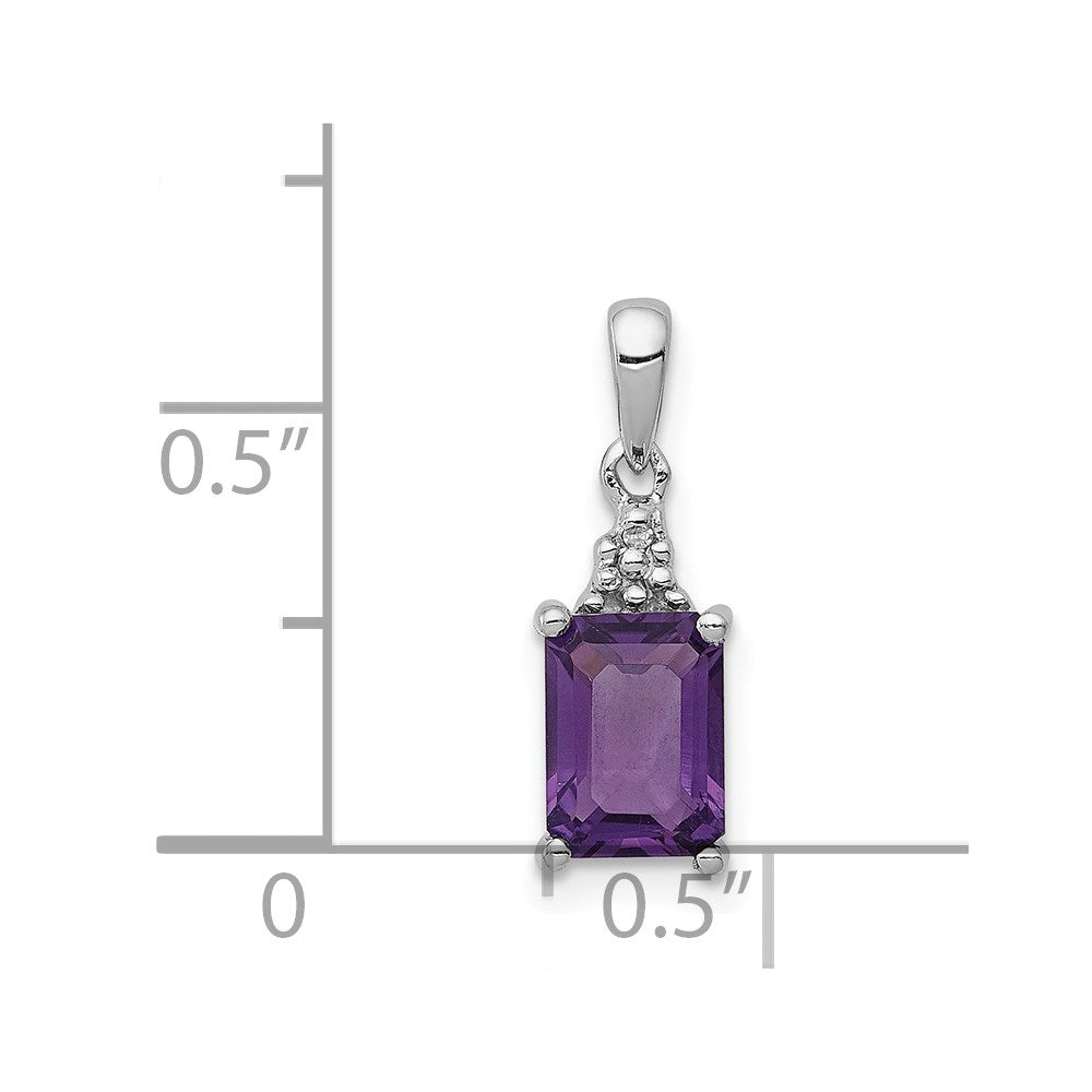 Sterling Silver Rhodium Plated Amethyst and Diamond Pendant