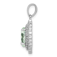 Sterling Silver Rhodium Green Quartz & Diamond Pendant