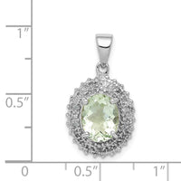 Sterling Silver Rhodium Green Quartz & Diamond Pendant