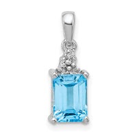 Sterling Silver Rhodium-plated Light Swiss Blue Topaz & Diamond Pendant