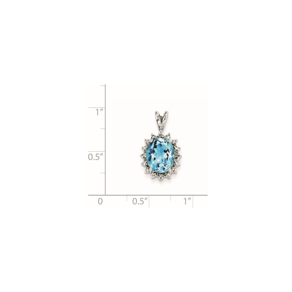 Sterling Silver Rhodium-plated Oval Swiss Blue Topaz & Diamond Pendant