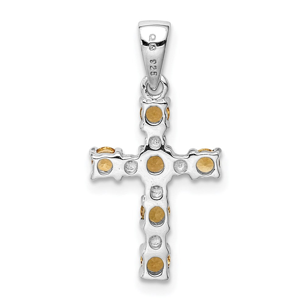 Sterling Silver Rhodium Citrine & Diamond Accent Cross Pendant