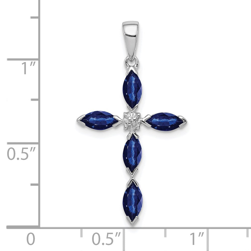 Sterling Silver Rhodium Sapphire Diamond Pendant