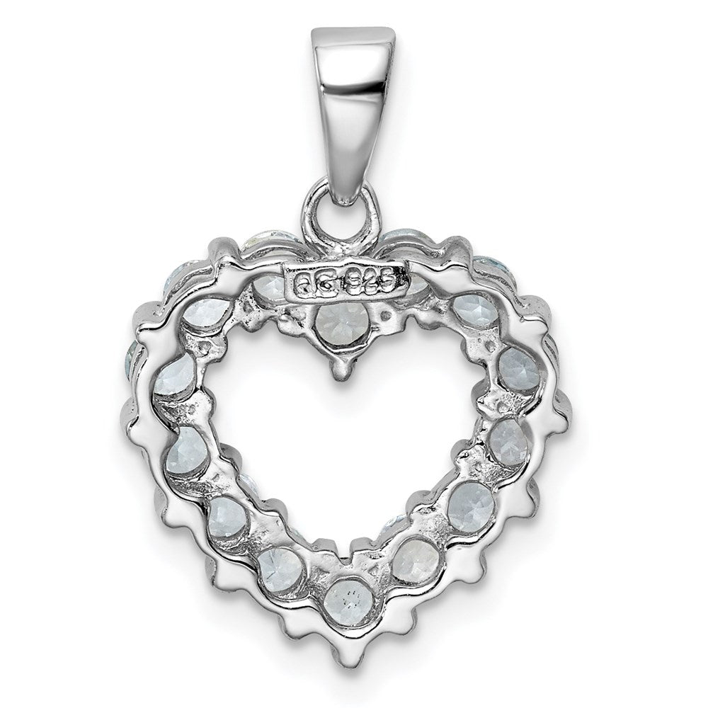 Sterling Silver Rhodium Aqua Heart Pendant