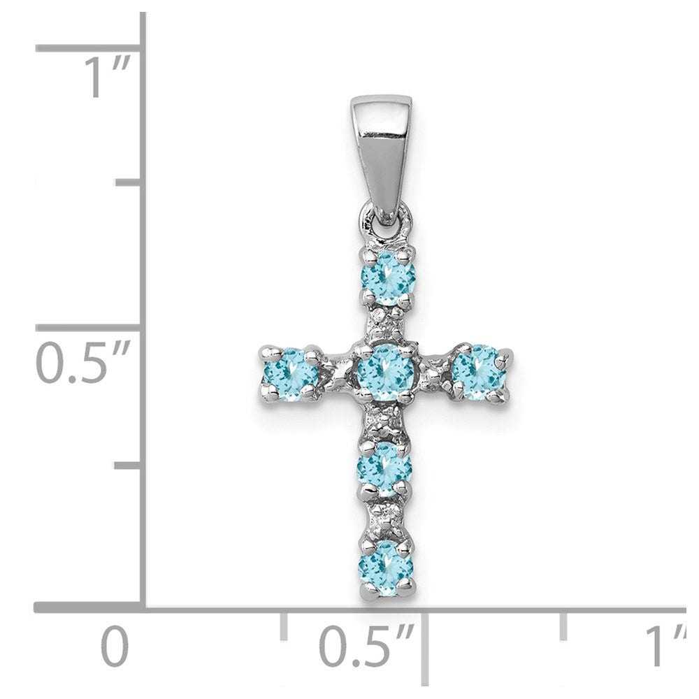 Sterling Silver Rhodium Lt Sw Blue Topaz Cross & Diamond Accent Pendant