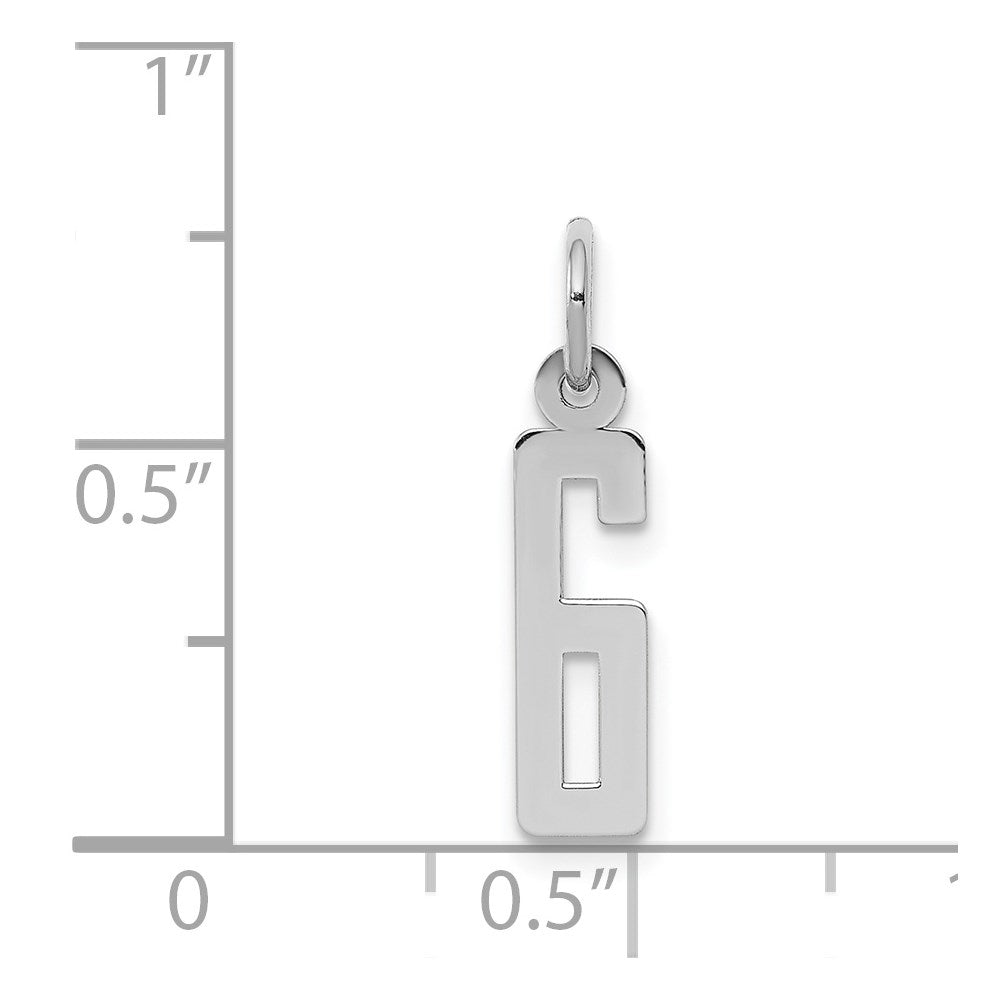 Sterling Silver/Rhodium-plated Elongated Polished Number 6 Charm