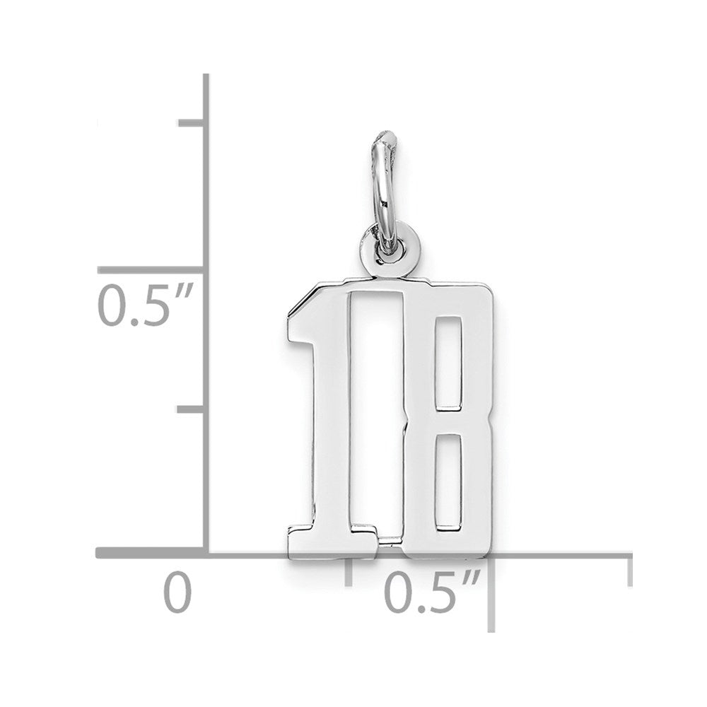 Sterling Silver/Rhodium-plated Elongated Number 18 Charm