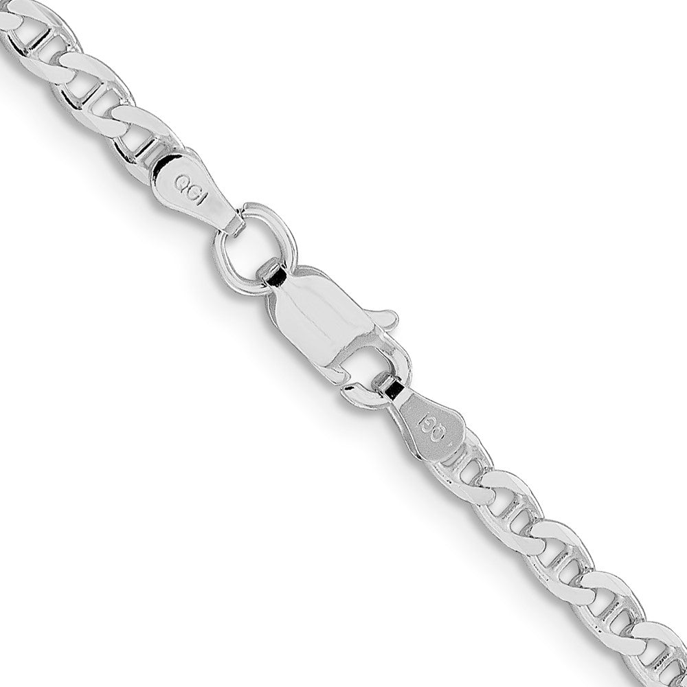 Sterling Silver Rhodium-plated 3.15mm Flat Cuban Anchor Chain