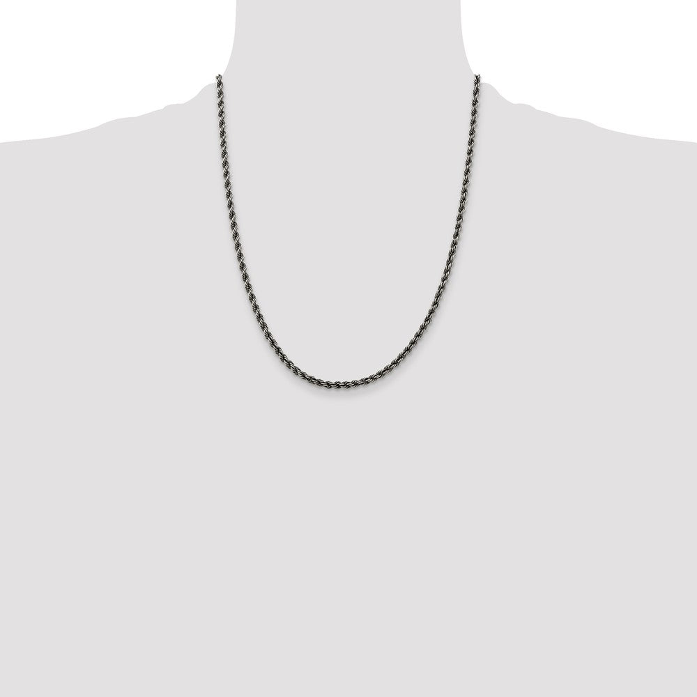 Sterling Silver Ruthenium-plated 3mm Rope Chain