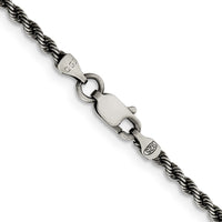 Sterling Silver Ruthenium-plated 2.3mm Rope Chain