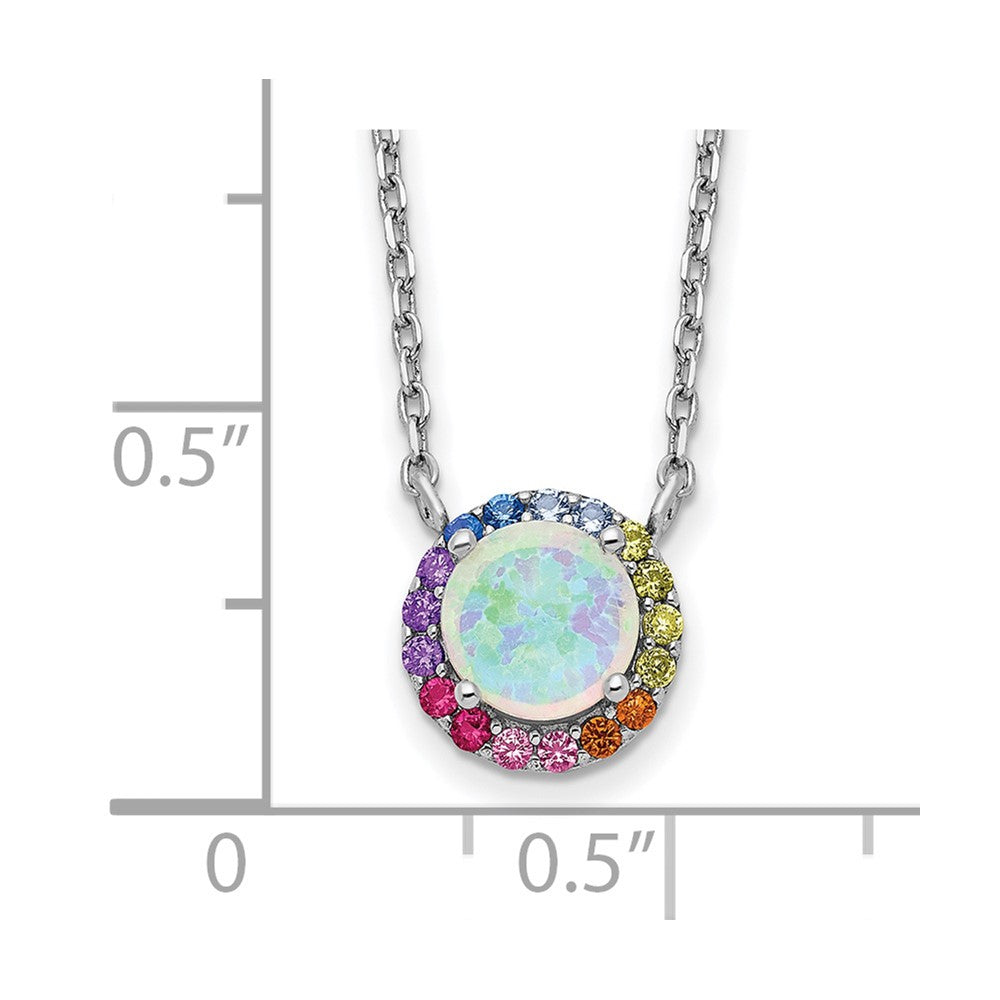 Prizma Sterling Silver Rhodium-plated 16 inch Lab Created Opal and Colorful CZ Round Necklace with 2 inch Extender
