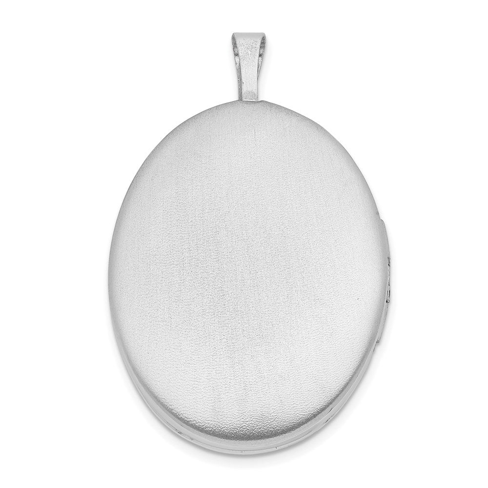 Sterling Silver Rhodium-plated Satin & Polished Heart Design Oval Locket
