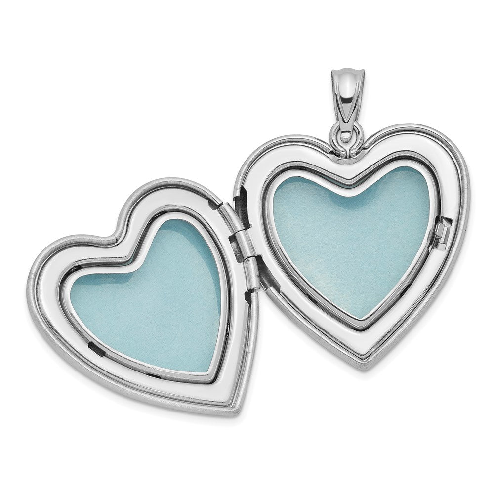 Sterling Silver RH-plated 24mm Satin & D/C w/ Diamond Cross Heart Locket