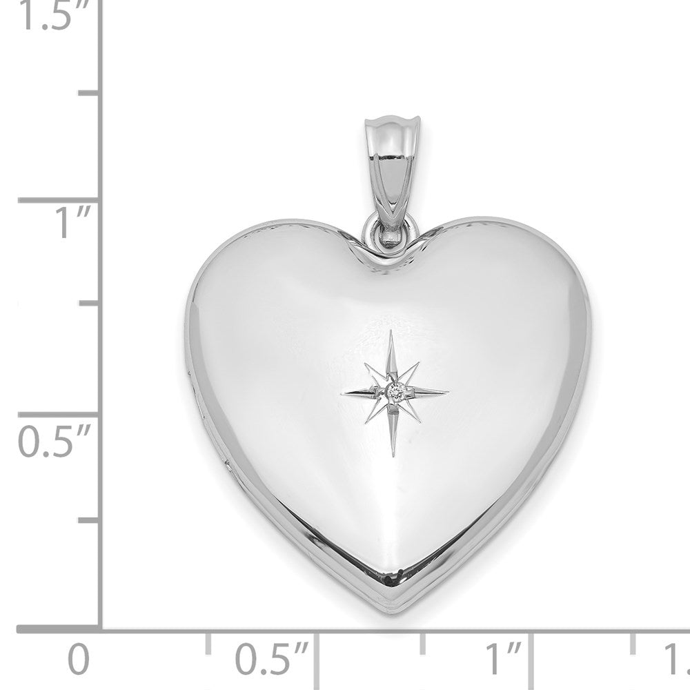 Sterling Silver Rhod-plated 24mm w/ Diamond Star Design Heart Locket