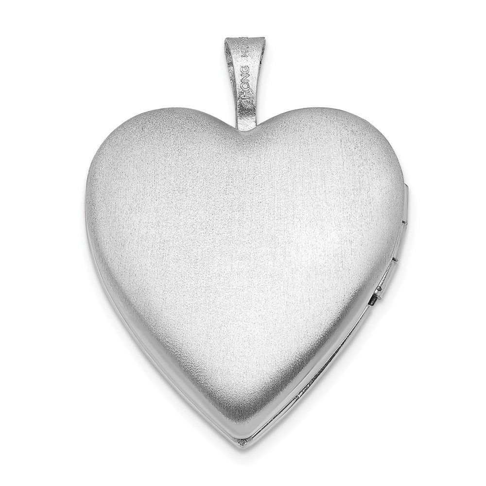 Sterling Silver Rhodium-plated 20mm Swirl & Polished Heart Locket