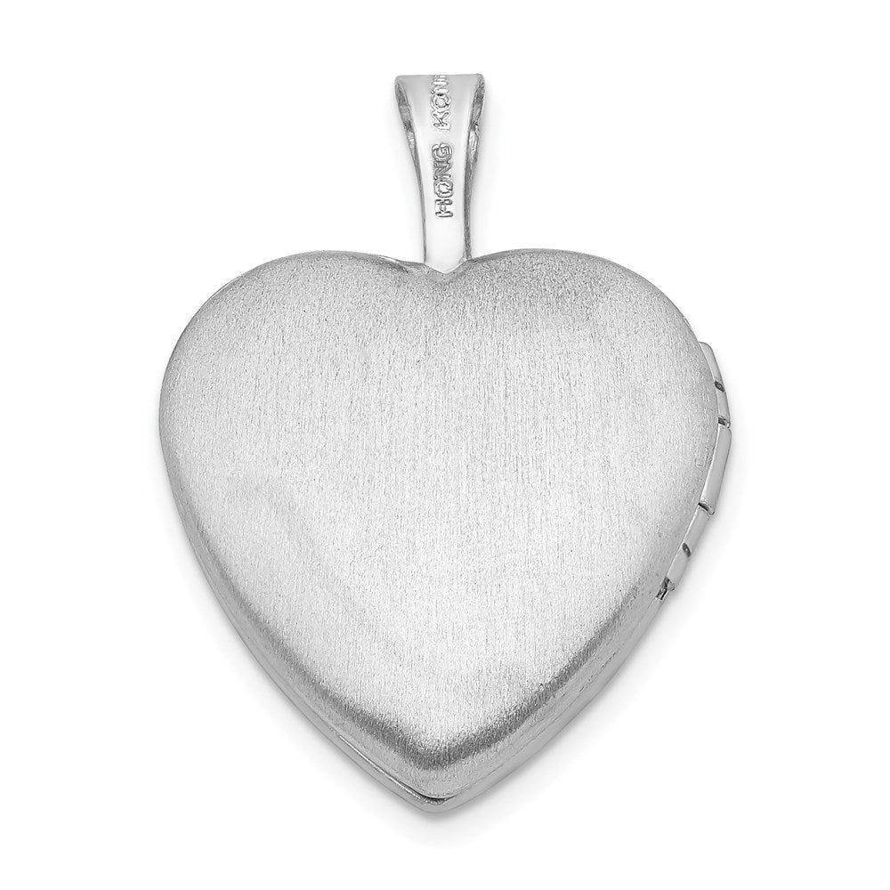 Sterling Silver Rhod-plated Polished/Satin Diamond 16mm D/C Heart Locket