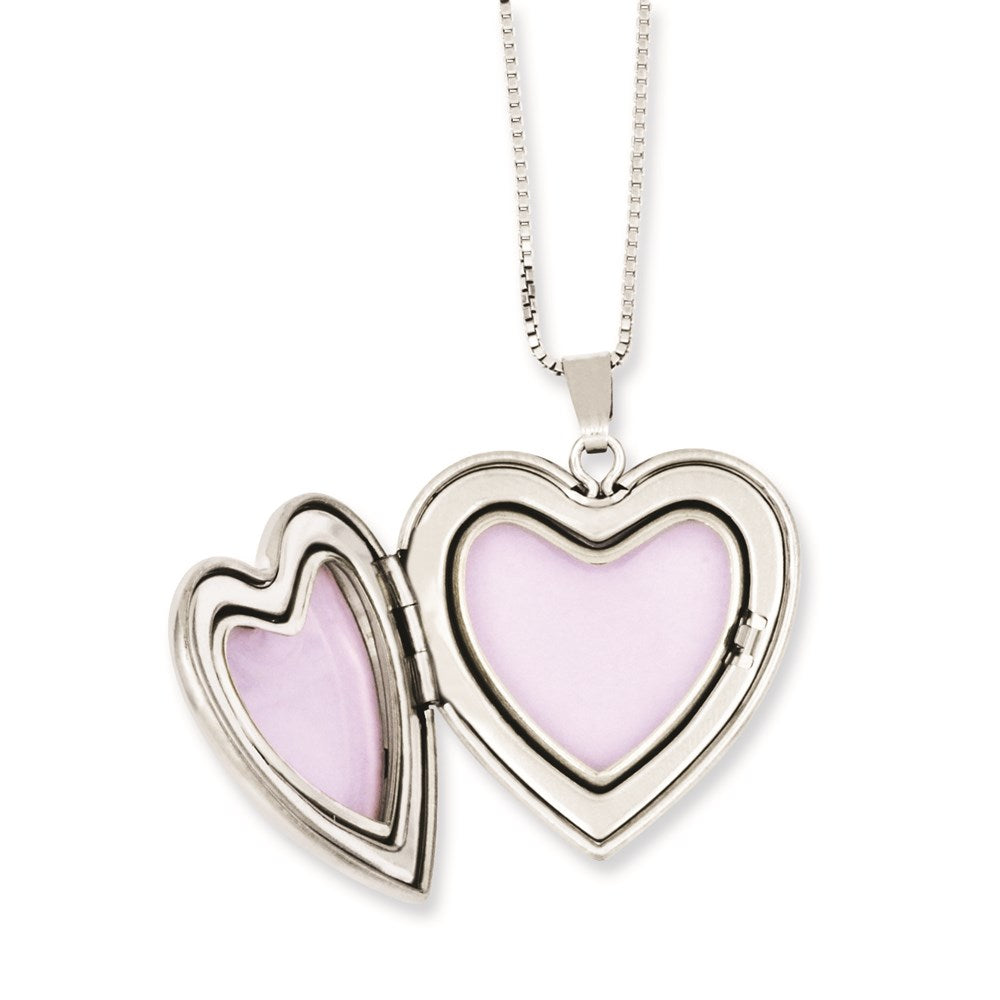 Sterling Silver Rhodium-plated Enameled Polished/Satin Rose I Love You Heart Mom 18in Locket & Daughter 14in Pendant Necklace Set