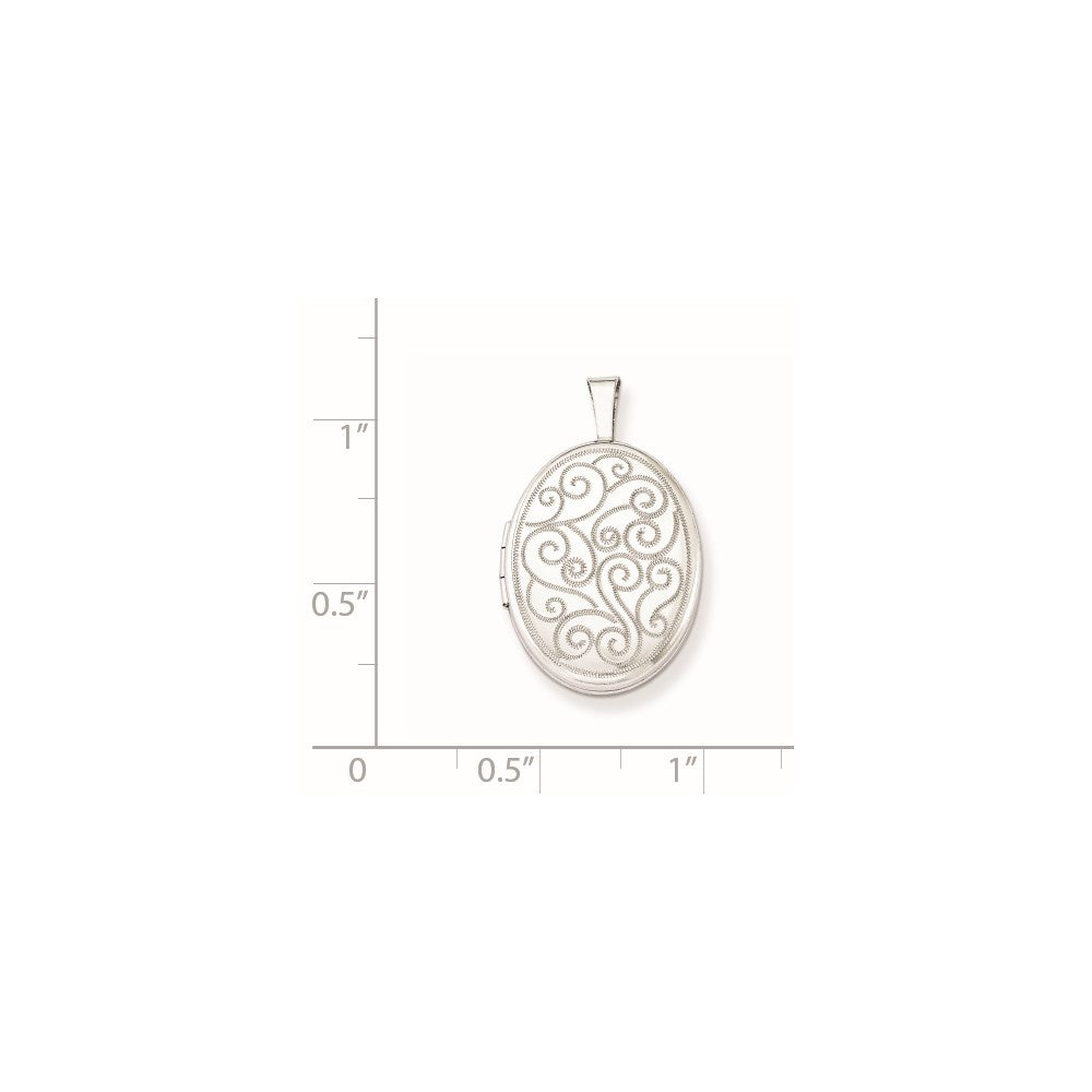 Sterling Silver Rhodium-plated Swirl 19mm Oval Locket