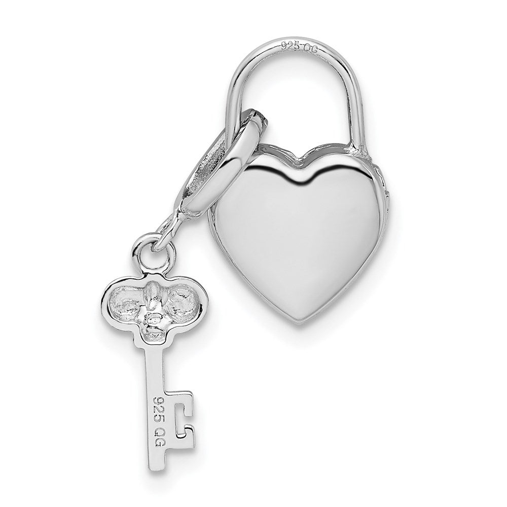 Sterling Silver Rhod & Gold-plated 10mm Heart Lock & Key Hinge Locket Charm