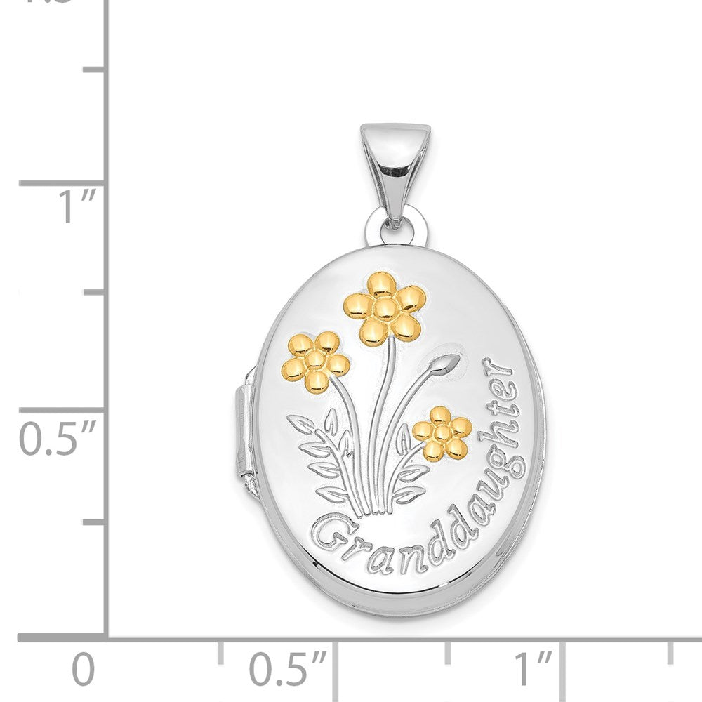Sterling Silver Rhod-plated & Gold-plated Floral Granddaughter Oval Locket
