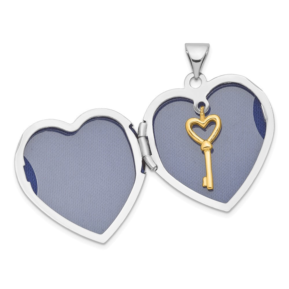 Sterling Silver Rhodium & Gold-plated w/ Key Charm Inside 21mm Heart Locket