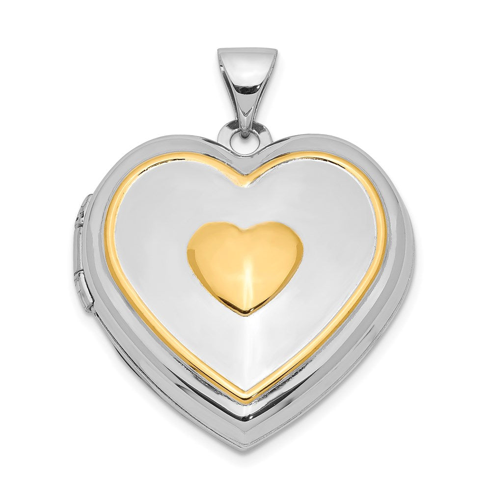 Sterling Silver Rhodium & Gold-plated w/ Key Charm Inside 21mm Heart Locket