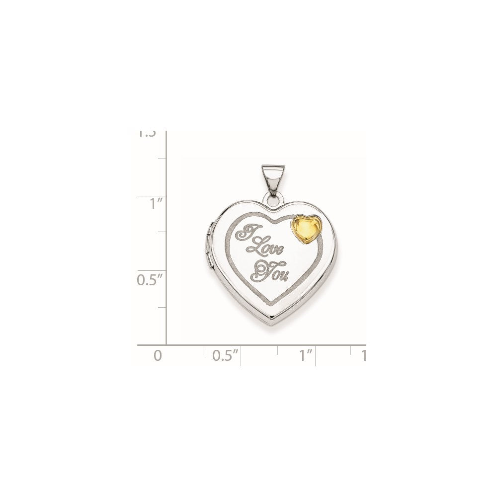 Sterling Silver Rhodium & Gold-plated 21mm I Love You Heart Locket