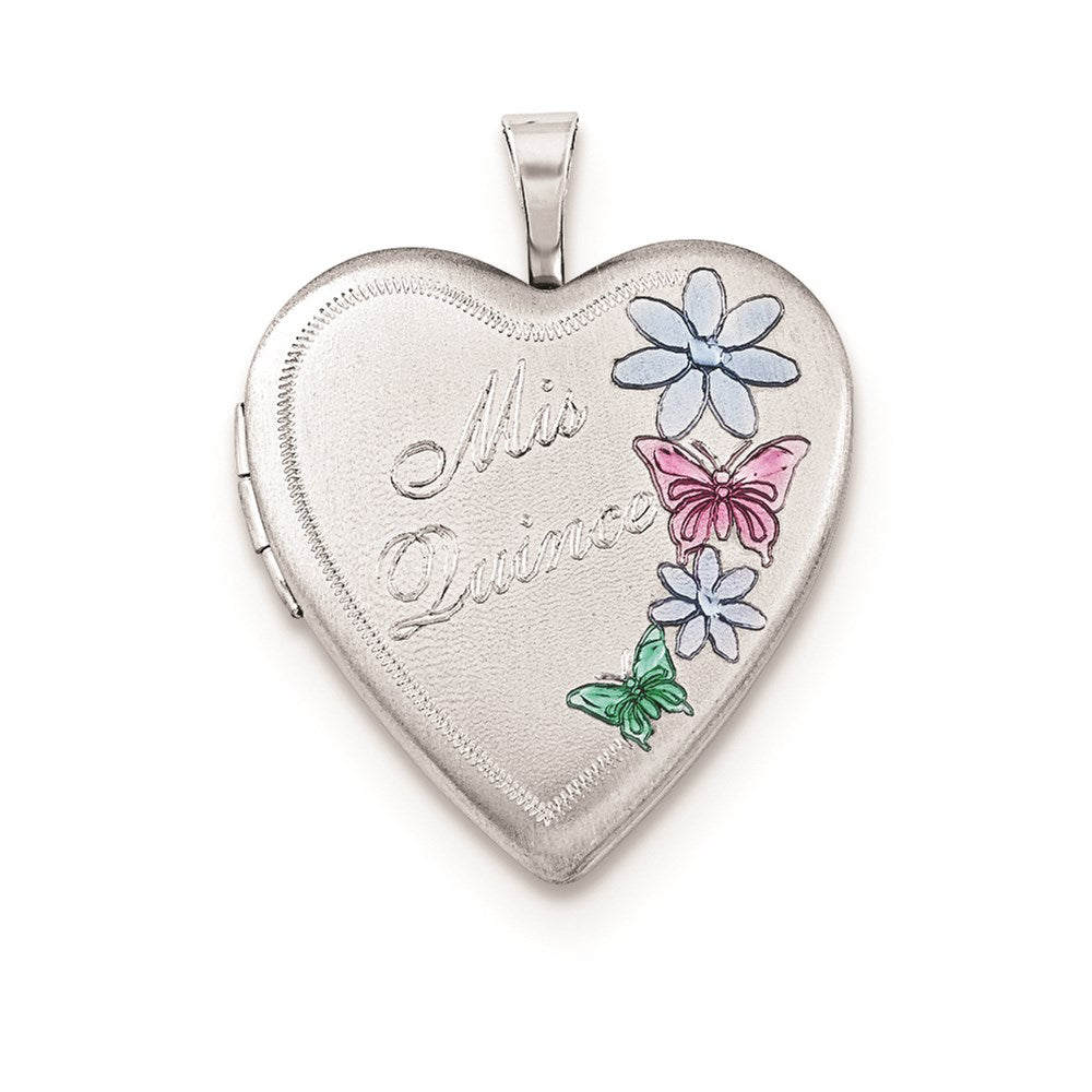 Sterling Silver 20mm Enameled Mis Quince Heart Locket