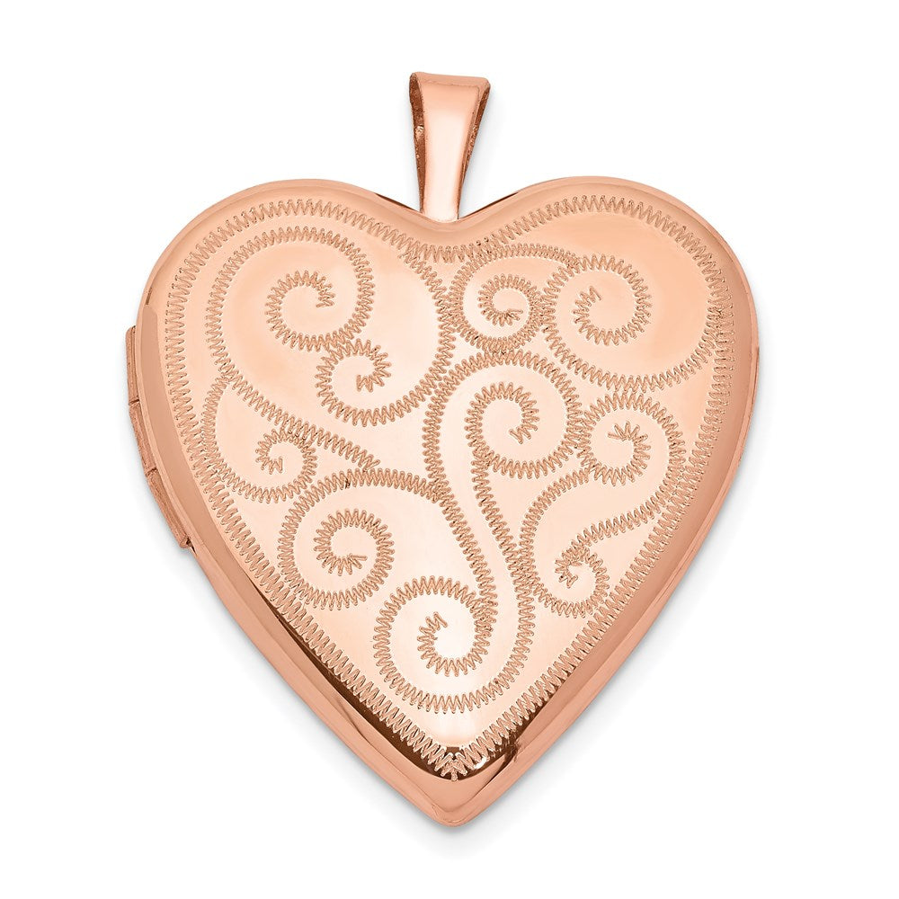 Sterling Silver Rose Gold-plated 20mm Swirl Design Heart Locket