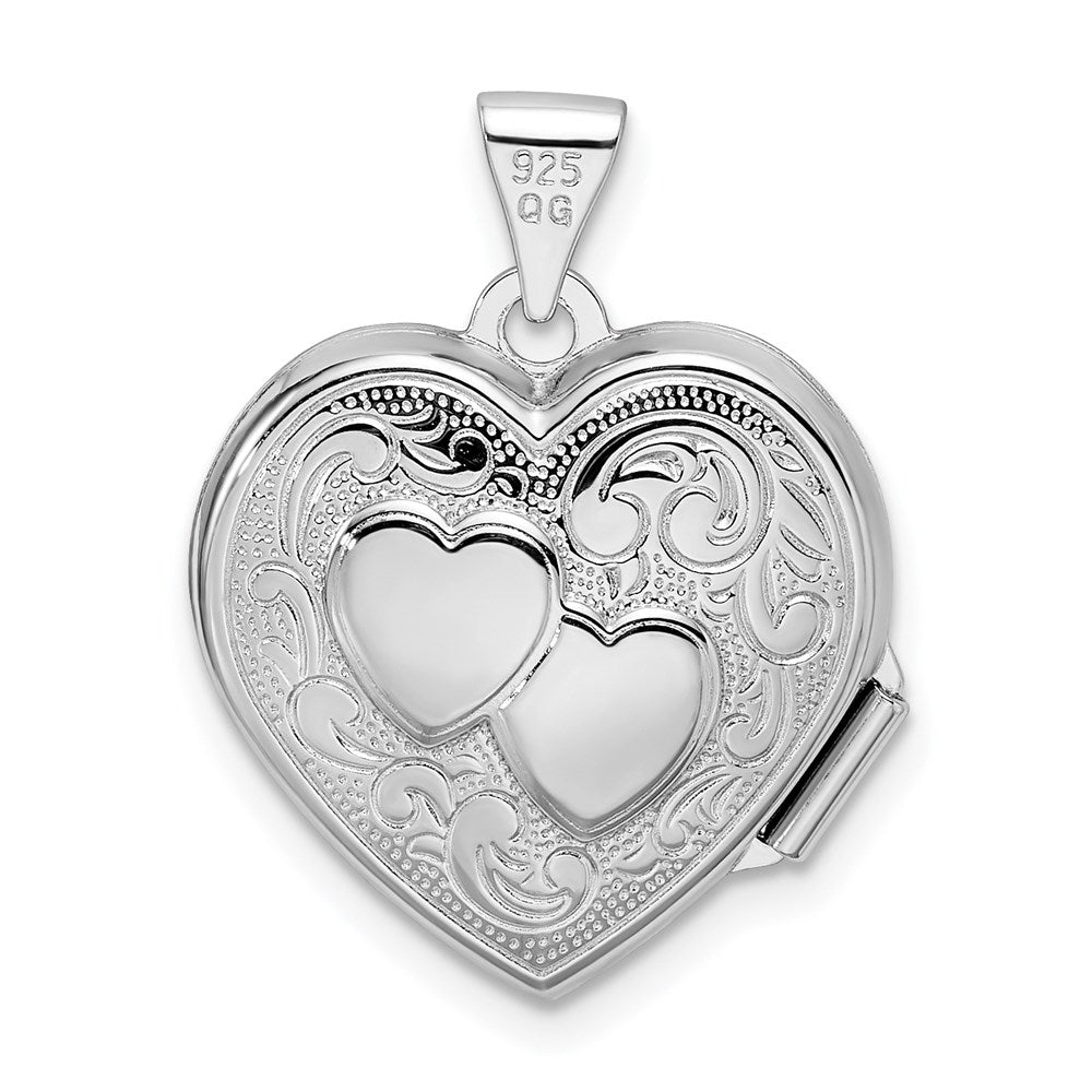 Sterling Silver Rhod-plated 2-Heart Design Reversible 18mm Heart Locket