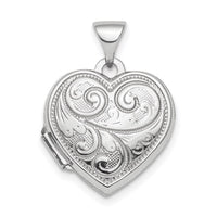 Sterling Silver Rhodium-plated Polished 15mm Heart Patterned Locket