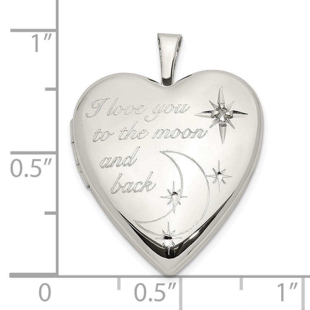 Sterling Silver 20mm LOVE TO THE MOON Diamond Heart Locket