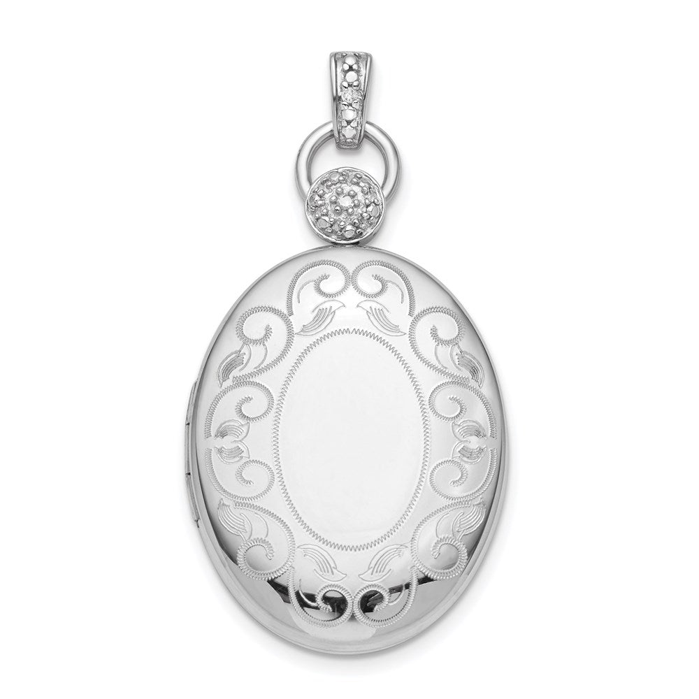 Sterling Silver Rhodium-plated 26mm Oval Diamond Accent Satin Locket