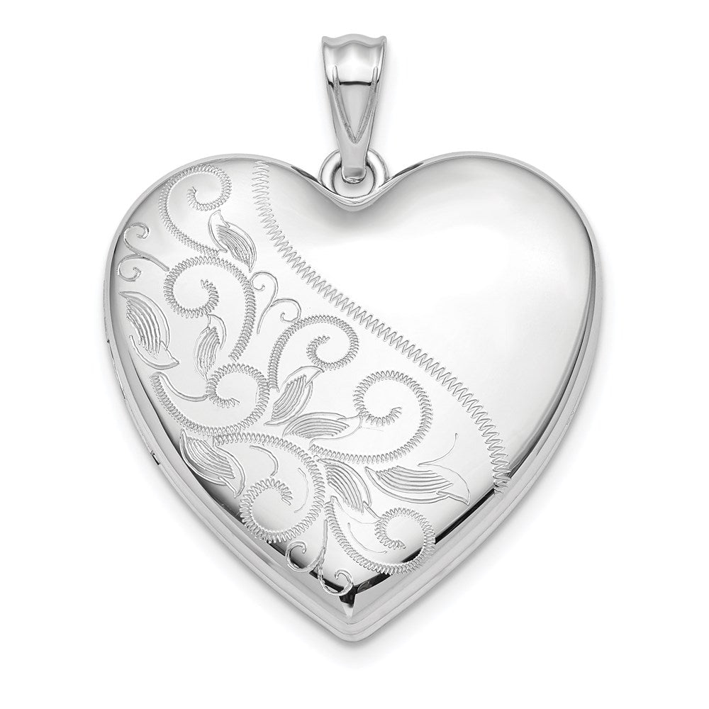 Sterling Silver Rhodium-plated 24mm Scrolled Ash Holder Heart Locket